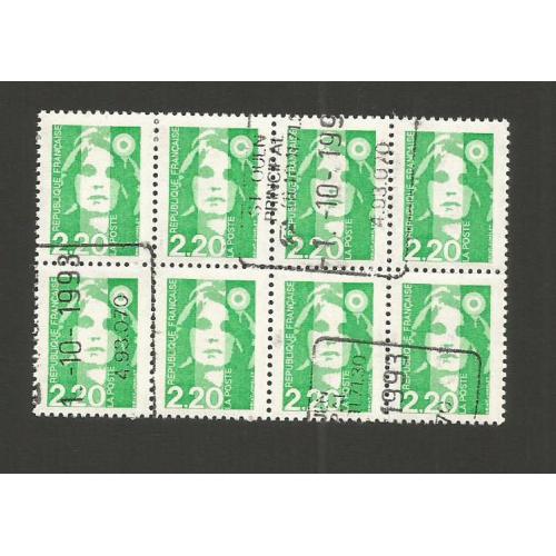 MARIANNE DE BRIAT 2.20 FRS VARIETE D'OBLITERATION ( Saint Ouen Ppal - Bloc de 8 exemplaires
