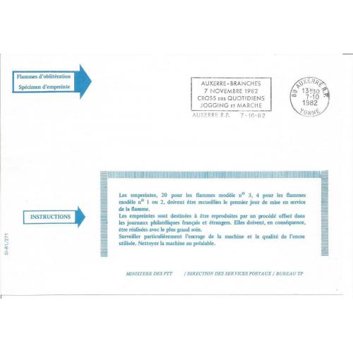 Flamme de AUXERRE RP (Yonne) - Cross des Quotidiens Auxerre Branches 1982