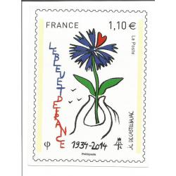 Autocollant consacré au Timbre Le Bleuet de France 1.10 € JC de CASTELBAJAC 2014