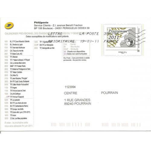 Entier Postal  Programme Philatélique 2011  ( Philaposte MonTimbraMoi Monde 20g )