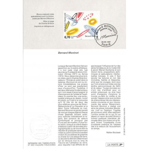 FRANCE 1er Jour  Oeuvre Origginale de Bernard MONINOT 6.70 Frs 1997  sur document ITVF