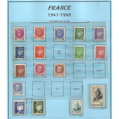 1941- FRANCE - MARECHAL PETAIN (ref Type PROST 505 à507- type HOURRIEZ 508 à 515 Type BESSIER 522 à 523-Type MAZELIN 524 à 525  €