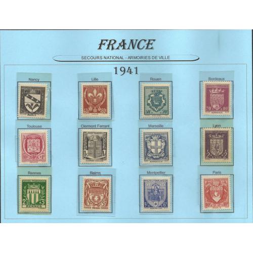1941- FRANCE (ref 526°° à 537°°) Armoiries de villes  série complète -