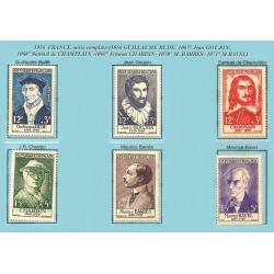 1956  FRANCE -série compléte- - (1066 GUILLAUME BUDE- 1067° Jean GOUJON- 1068° Samuel de CHAMPLAIN -1069° Simeon CHARDIN- 1070° M. BARRES- 1071° M.RAVEL)