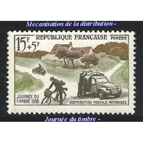 1958 - FRANCE (réf 1151°°) Mecanisation de la distribution -Journée du timbre -