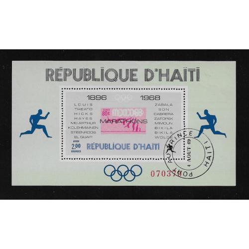 1968 - HAITI   (  Bloc feuillet numéroté réf 27 ) Vainqueurs des marathons olympiques -OBLITERATION 1er JOUR _