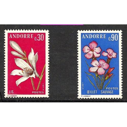 1973 - ANDORRE -  FLEURS D'ANDORRE  (réf 229 - LIS & 231 OEILLET SAUVAGE)