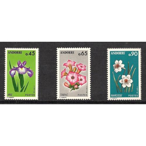 1974 - ANDORRE -série compléte   FLEURS D'ANDORRE  (réf 234 IRIS- 235 TABAC -236 NARCISSE)   -pv 1.00€