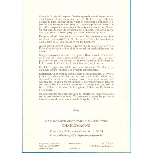 1980 - ANDORRE- EUROPA   (réf 284 ) CHARLEMAGNE  Piéce numérotée    -