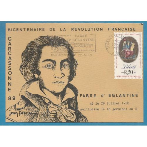 1989   FRANCE  (2573) Superbe flamme de FABRE D'EGLANTINE  Personnage célebre de la révolution