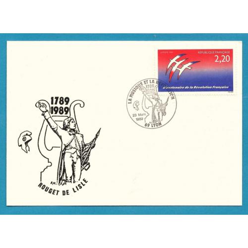 1989   FRANCE  (réf 2560 logo de J-M. FOLON)  BICENTENAIRE DE LA REVOLUTION -carte maximum de LYON- 69_