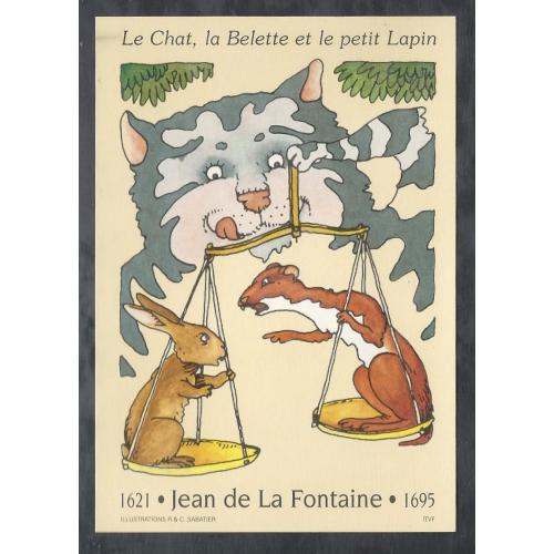 1995 - FRANCE  (réf -2962- Le chat ,la belette & le petit lapin)   PRET à POSTER  Fable de LA FONTAINE