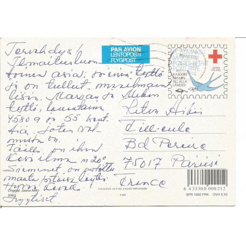 FINLANDE Entier Postal (Carte Postale) Oblitéré 1995 ( Fleurs au recto Oiseau au verso)