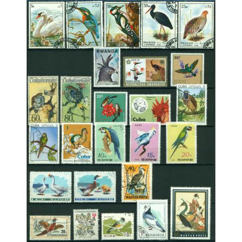 75 timbres oblitérés sur les oiseaux
