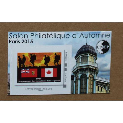 A2-M6 : Salon philatélique d'Automne -1915 L'engagement des canadiens dans la guerre .  Autocollant, autoadhésif