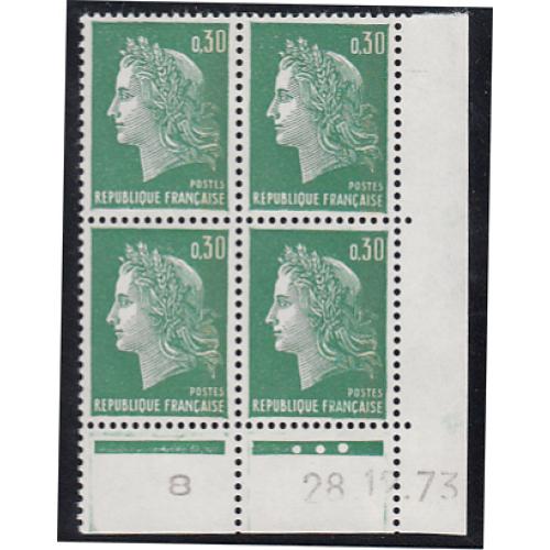 Marianne de Cheffer 0.30 vert Typo 1 bande de phosphore (1970)  N° 1611b