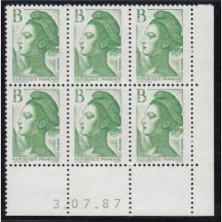 Liberté de Delacroix B N° 2483 vert 1987   1 bande de phosphore