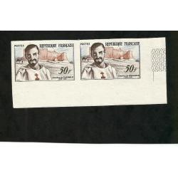 Timbre  Charles de FOUCALD 50 Frs 1959 Yvert n°1191 - Paire Non Dentelée ND Coin de Feuille 