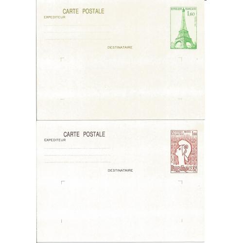 Lot de 2 Cartes Entiers Postaux  Tour Eiffel et Marianne de Cocteau  Neufs
