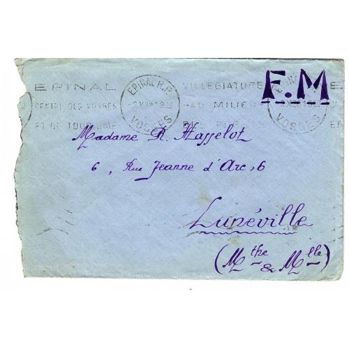 lettre en franchise militaire 02/10/1938