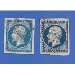 FRANCE 14A NAPOLEON III TYPE I  2 TEINTES OBLITERES