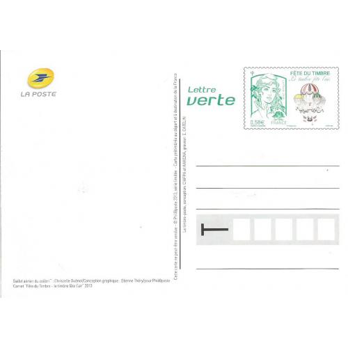 Carte Postale Entier Postal  Le Timbre Fête l'Air 2013 - OISEAU COLIBRI Rep. Marianne de Ciappa et Montgolfière  Neuve