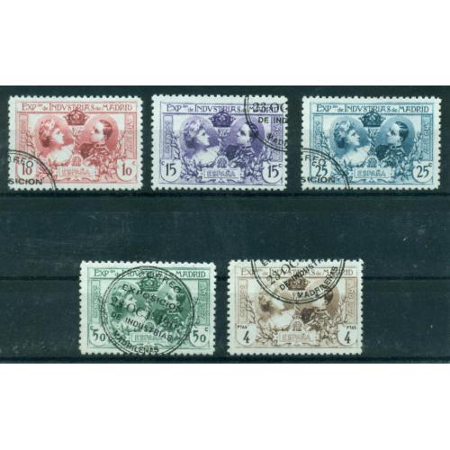 lot de 5 timbres oblitérés d'Espagne. Exposition de Madrid 1907