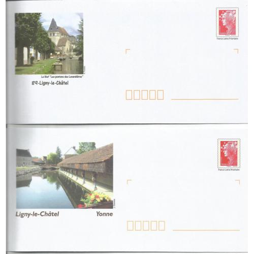 Lot de 2 Prêt à Poster PAP  LIGNY LE CHATEL - YONNE Le Bief Les Pontons des Lavandières  Neufs (Rep. Beaujard)