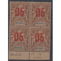 Moheli n°YT 19 neuf sans gomme (*) bloc de 4.