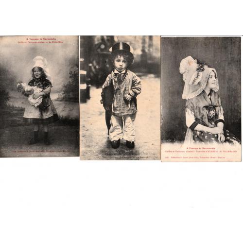 Enfants en Costumes normands traditionnels lot de 3 cartes N & B