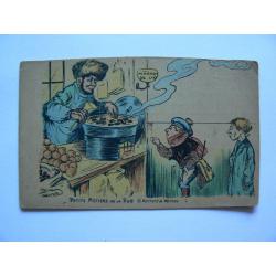 Carte postale en couleurs Petits Métiers de la Rue - IV. Marchand de Marrons. Dessins en couleurs de Raoul Thomen