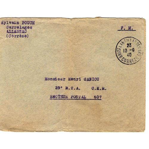 lettre en franchise miltaire du 10/09/1940