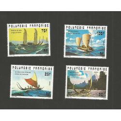 POLYNESIE 1976 - Yvert N° 111 à 114 Pirogues Anciennes 25 30 75 100 FCFP Neufs**