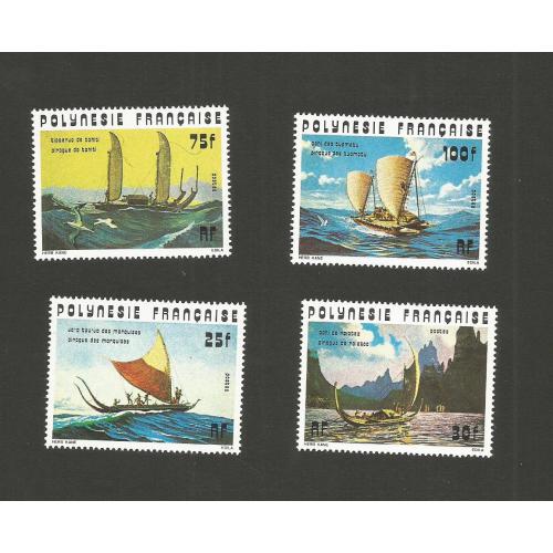 POLYNESIE 1976 - Yvert N° 111 à 114 Pirogues Anciennes 25 30 75 100 FCFP Neufs**