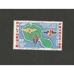 POLYNESIE 1965 - Yvert Poste Aérienne n° 8  Ralliement à la France Libre 16 FCFP  Oblitéré Papeete RP