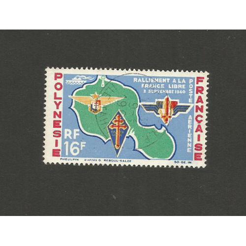 POLYNESIE 1965 - Yvert Poste Aérienne n° 8  Ralliement à la France Libre 16 FCFP  Oblitéré Papeete RP