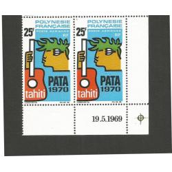 POLYNESIE 1970 - Yvert PA N° 28 PATA Paire Bord de Feuille avec Date - 25 FCFP - Neufs**