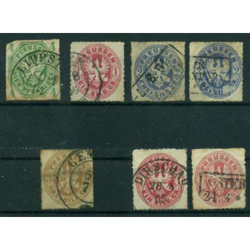 7 timbres de Prusse de 1861/1865
