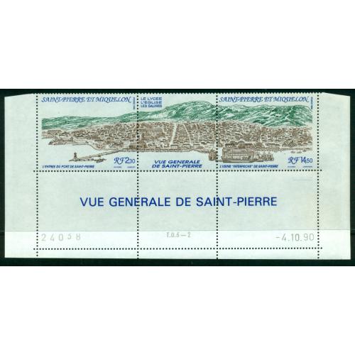 Bande de Timbres neufs** de SPM. Vue générale de Saint Pierre de 1990