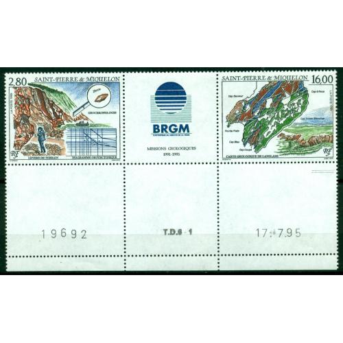 Timbres neufs** de SPM. Missions géologiques de 1995