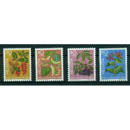 4 timbres neufs** de SUISSE. Plantes médicinales de la forêt de 1976