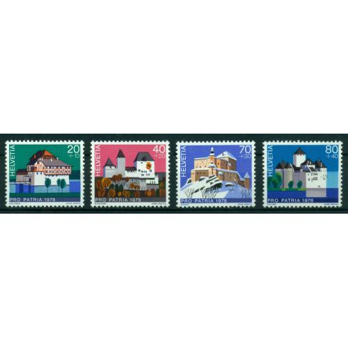 4 timbres neufs** de SUISSE. Châteaux Suisse de 1978