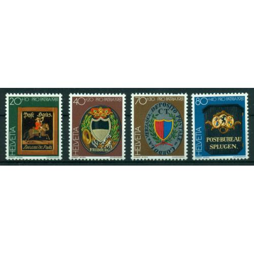 4 timbres neufs** de SUISSE. Enseignes de bureaux de poste de 1981