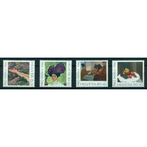 4 timbres neufs** de SUISSE. Tableaux des musées Suisse de 1986