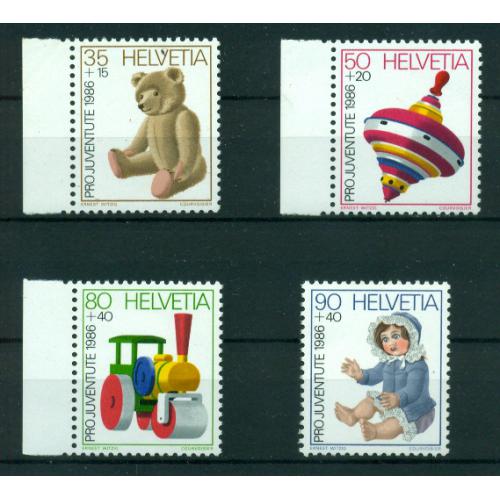 4 timbres neufs** de SUISSE. Pour la jeunesse de 1986