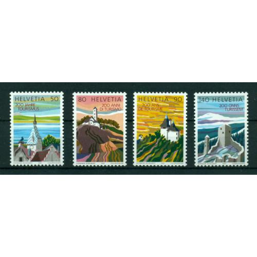 4 timbres neufs** de SUISSE. Bicentenaire du tourisme en Suisse