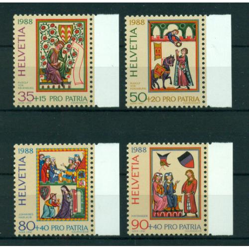 4 timbres neufs** de SUISSE. 700 ans d'Art et de Cultures de 1988