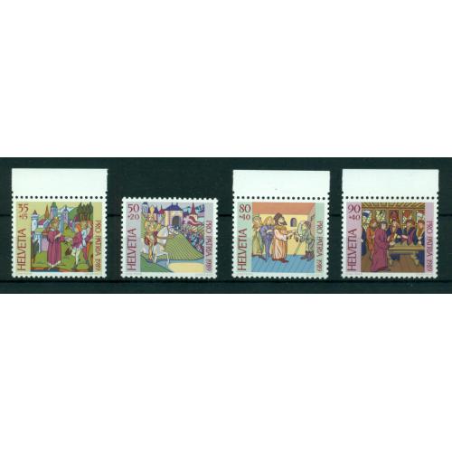 4 timbres neufs** de SUISSE. Les chroniques illustrées Suisse de 1989