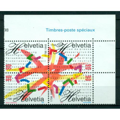 Bloc de 4 timbres neufs** de SUISSE. 150 ans Etat fédéral et 200 ans de la République Helvétique