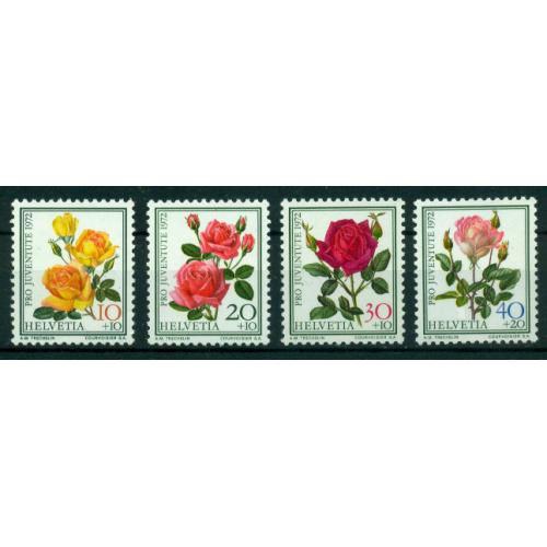 4 timbres neufs** de SUISSE. Roses de 1972